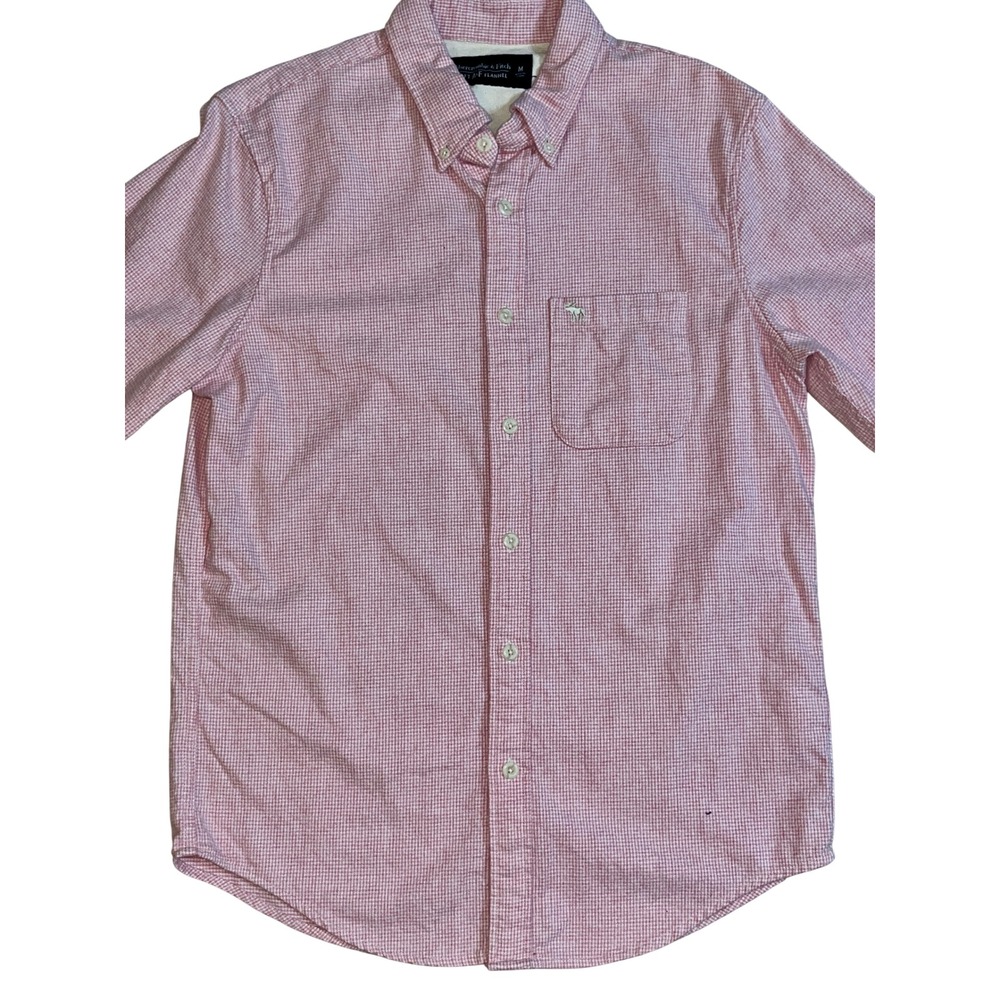Abercrombie & Fitch Soft Flannel Shirt Men M Pink Houndstooth Button Down Cotton - Picture 3 of 12